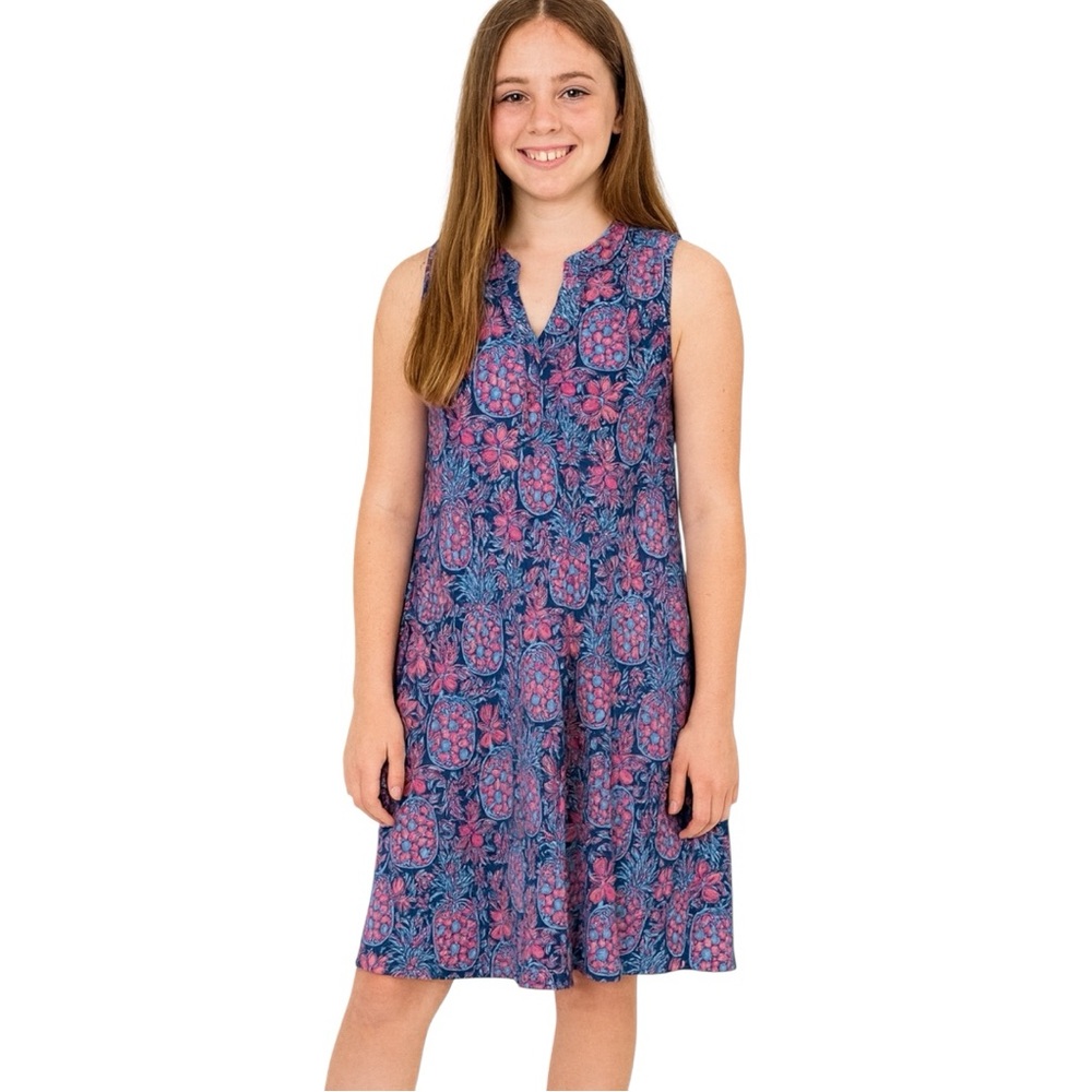 Simply Southern Pineapple sundress kids Keyhole Dress vibrant colorful youth L